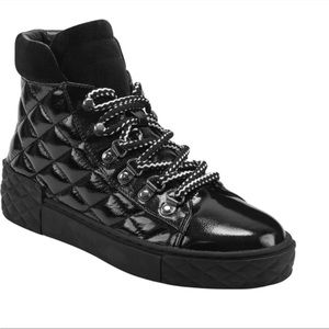 Marc Fisher Dulce Quilted Patent Black Leather High Top Sneaker/Boot- Size 8.5